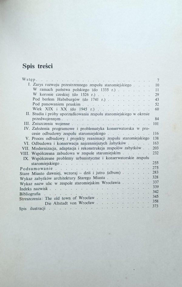 Edmund Machałowicz Stare Miasto we Wrocławiu - spis tresci