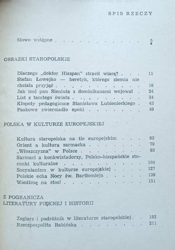Janusz Tazbir  Spotkania z historią - spis treści