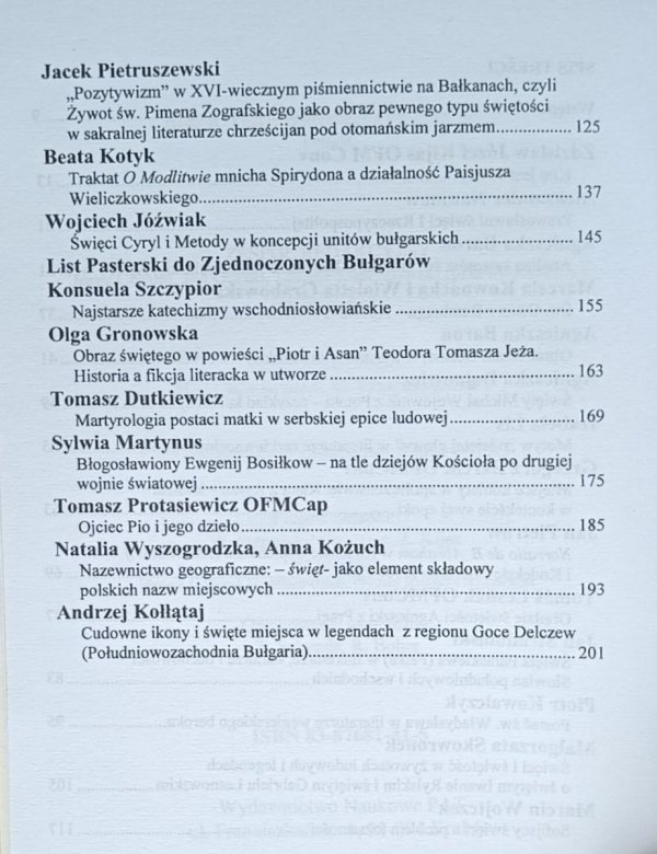 Święci w kulturze i duchowości dawnej i współczesnej Europy - spis treści