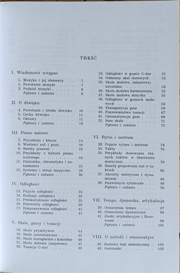Józef Karol Lasocki - Podstawowe wiadomości z nauki o muzyce - spis treści