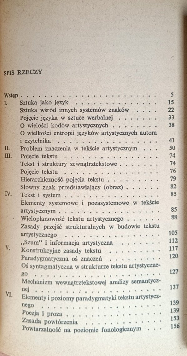 Spis rzeczy (część 1) książki Struktura tekstu artystycznego autorstwa Jurij Łotman