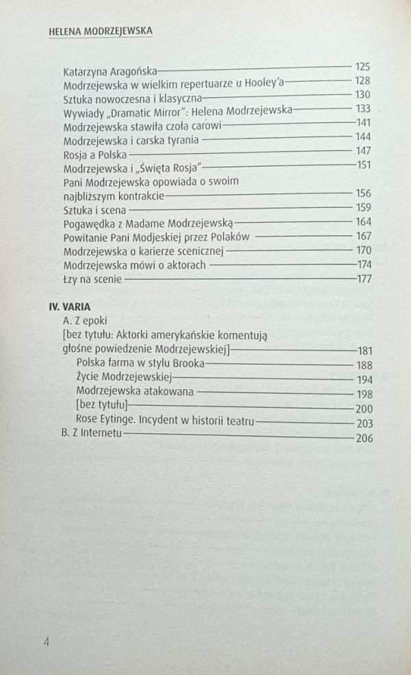 Emil Orzechowski • Helena Modrzejewska. Artykuły, referaty, wywiady, varia - spis treści