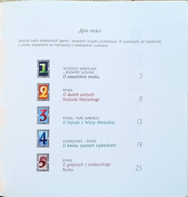 Legendy krakowskie - spis treści