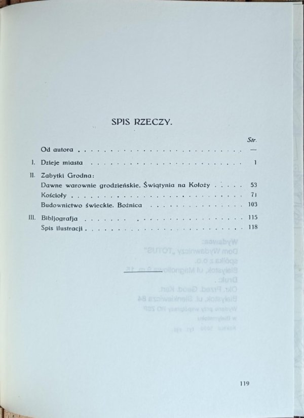 Józef Jodkowski - Grodno - spis treści