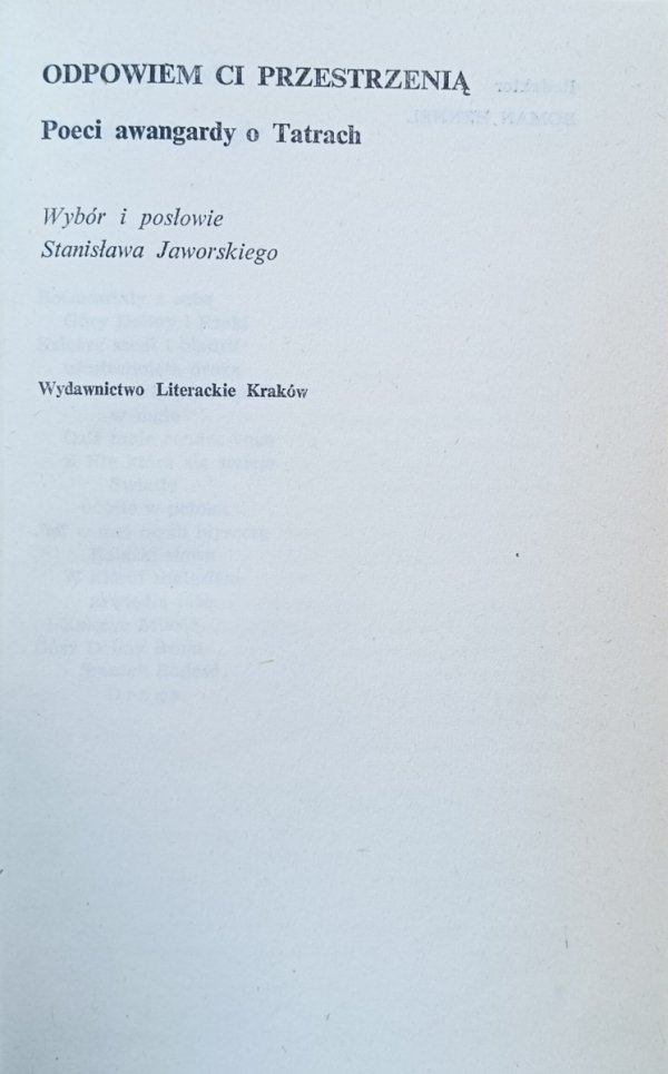 red. Stanisław Jaworski • Odpowiem Ci przestrzenią. Poeci awangardy o Tatrach [Seria Tatrzańska]