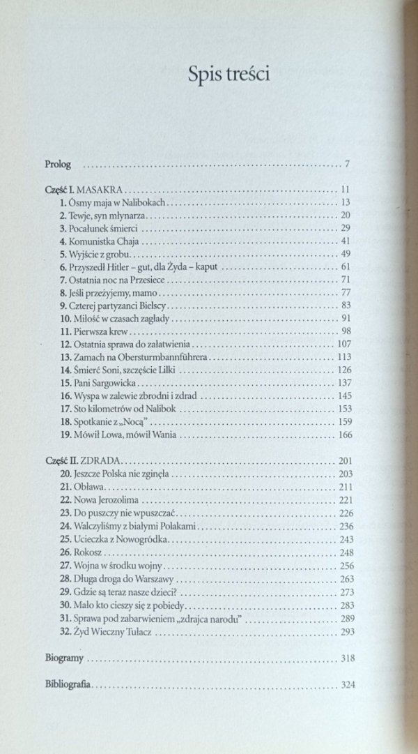 Spis treści książki Odwet. Prawdziwa historia braci Bielskich autorstwa Piotra Głuchowskiego i Marcina Kowalskiego