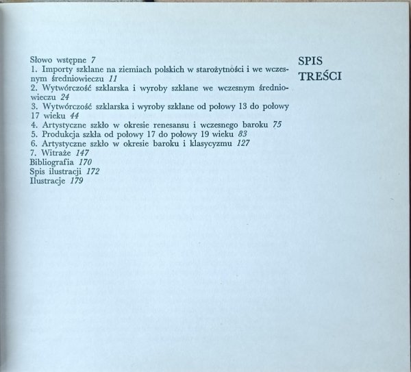 Polskie szkło do połowy 19 wieku - spis treści