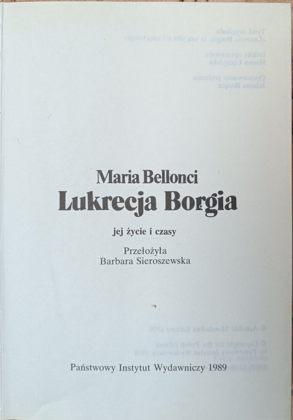 Maria Bellonci Lukrecja Borgia