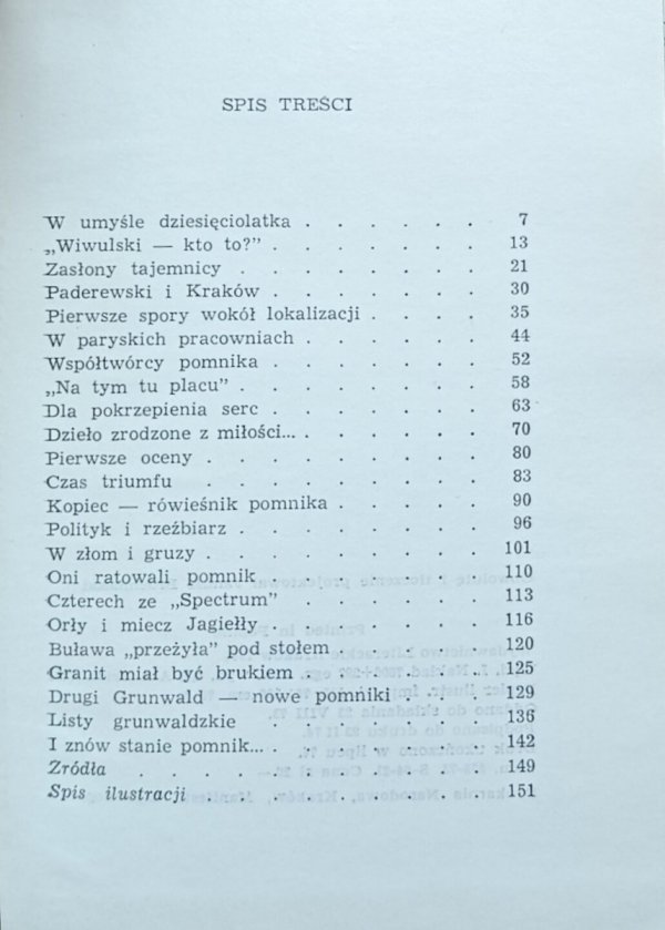 Andrzej Urbańczyk Pomnik Grunwaldzki w Krakowie - spis treści