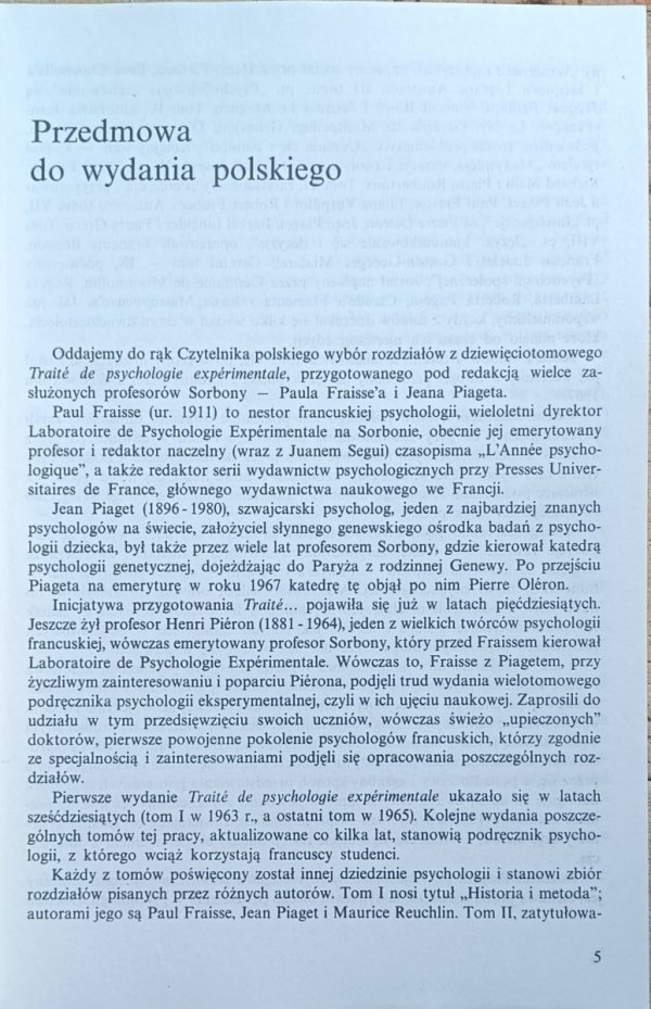 Jean Piaget - Zarys psychologii eksperymentalnej - przedmowa