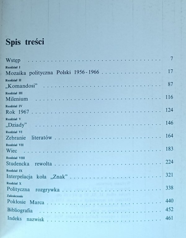 Jerzy Eisler - Marzec 1968  - spis treści