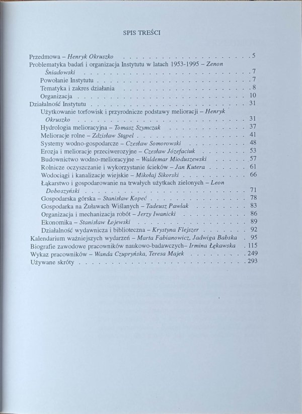 Instytut melioracji i użytków zielonych 1953 - 1995 • Księga pamiątkowa - spis treści
