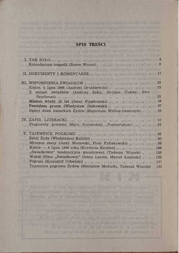 Tadeusz Wiącek Zabić Żyda! Kulisy i tajemnice pogromu kieleckiego 1946 - spis treści
