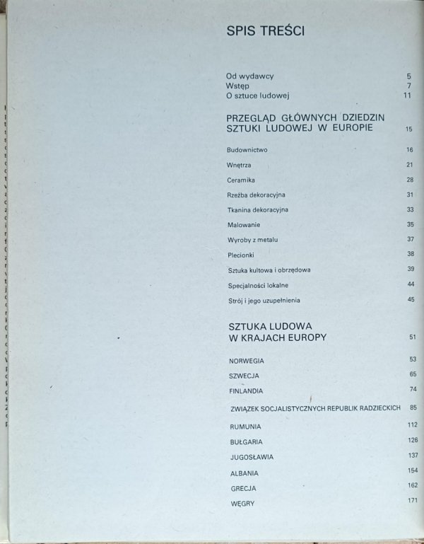 Józef Grabowski  Sztuka ludowa w Europie - spis treści