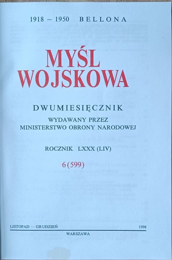Myśl wojskowa 6/1998 - strona tytułowa
