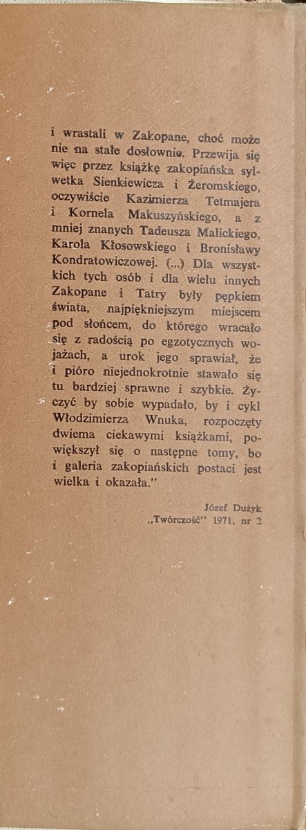 Włodzimierz Wnuk Ku Tatrom - obwoluta