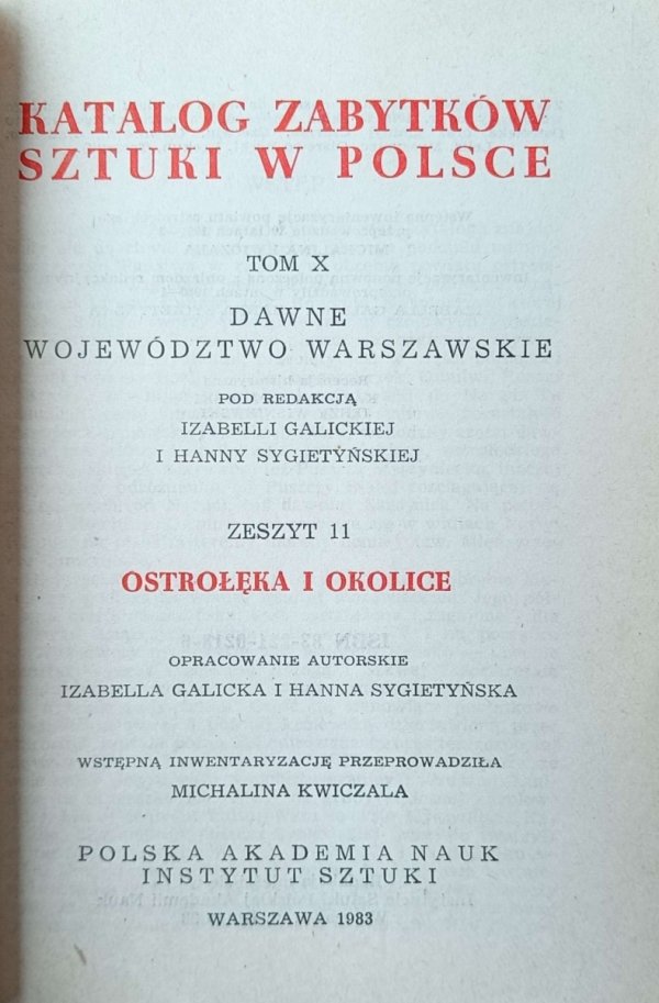Strona tytułowa książki "Katalog zabytków sztuki w Polsce. Ostrołęka i okolice".