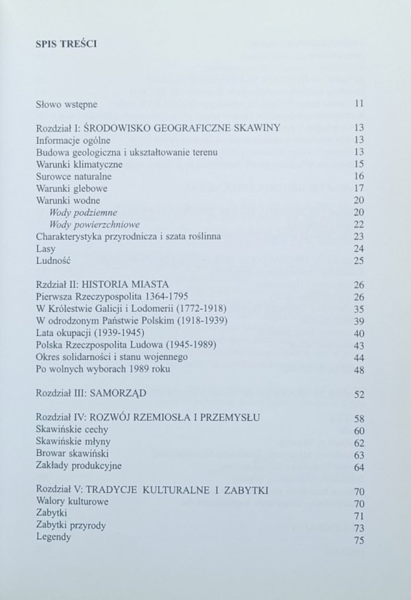 Skawina Zarys dziejów miasta - spis treści