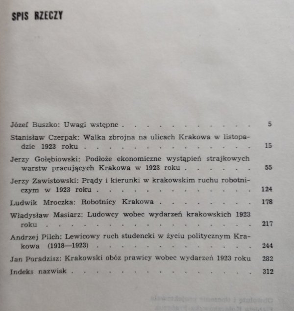 Józef Buszko  Rok 1923 w Krakowie [dedykacja autorska]