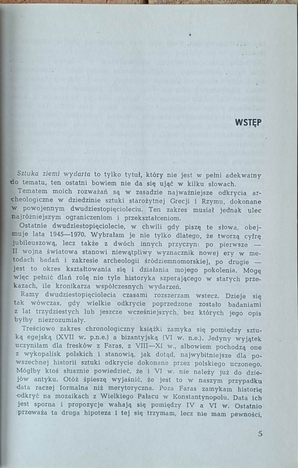 Anna Sadurska • Sztuka ziemi wydarta. Archeologia klasyczna 1945-1970. Najnowsze odkrycia i metody badań -  wstęp