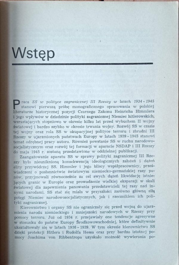 Mirosław Cygański SS w polityce zagranicznej III Rzeszy w latach 1934-1945 - wstęp