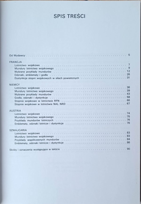 Andrzej Gałązka Mundury lotnicze Tom 3 - spis treści