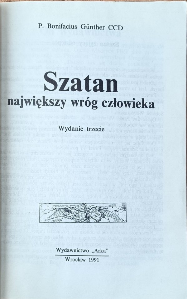 Bonifacius Gunther  Szatan istnieje naprawdę. Największy wróg człowieka - strona tytułowa
