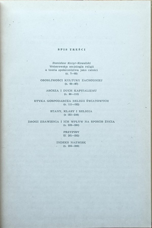 Max Weber Szkice z socjologii religii - spis treści