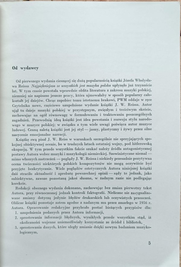 Józef Władysław Reiss Najpiękniejsza ze wszystkich jest muzyka polska