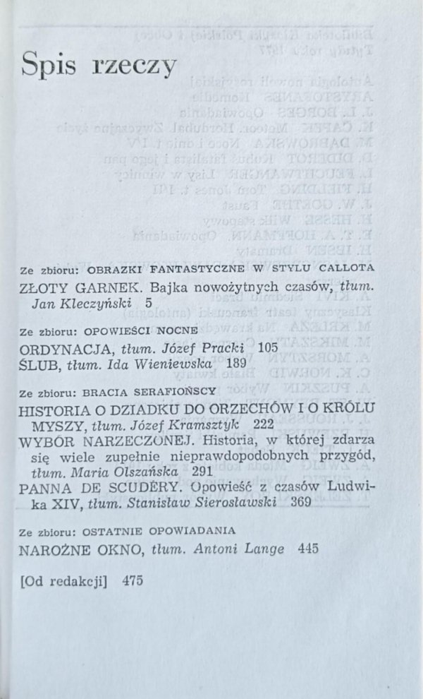 E.T.A. Hoffmann - Opowiadania - spis treści