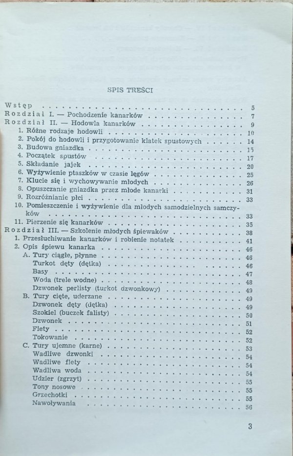 Kazimierz Jankowski  Nasz polski kanarek - spis treści