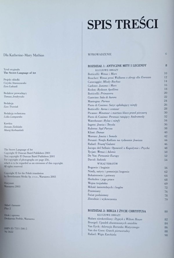 Sarah Carr Gomm Arcydzieła światowego malarstwa. Mity. Postacie. Symbole - spis treści