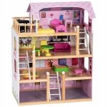 Drewniany domek dla lalek z balkonem i meblami