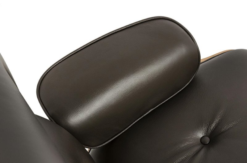 Fotel LOUNGE HM PREMIUM SZEROKI z podnóżkiem brązowy - sklejka orzech, skóra naturalna