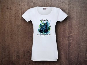 Koszulka biała personalizowana damska Bądź Obiektywna - Studioix.pl
