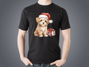 Koszulka czarna personalizowana świąteczny szczeniaczek - Studioix.pl