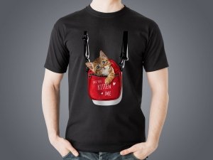 Koszulka czarna personalizowana kot w torbie - Studioix.pl