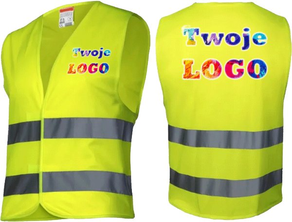 Kamizelka odblaskowa z Twoim nadrukiem w pełnym kolorze na sercu i plecach