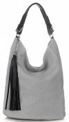 Kožené kabelka shopper bag Genuine Leather světle šedá G100