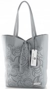 Kožené kabelka shopper bag Vittoria Gotti světle šedá V299F
