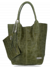 Modne Torebki Skórzane Shopper Bag XL z Etui firmy Vittoria Gotti Khaki