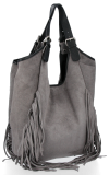 Modne Torebki Skórzane Shopper Bag z Frędzlami firmy Vittoria Gotti Szara