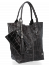 Uniwersalna Torebka Skórzana XL Shopper Bag w motyw zwierzęcy firmy Vittoria Gotti Grafitowa