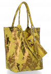 Vittoria Gotti Modne Torebki Skórzane w motyw kwiatów Shopper z Etui Żółta