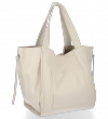 Vittoria Gotti Włoska Torebka Skórzana Shopper Bag z Kosmetyczką Beżowa