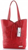 Vittoria Gotti Włoski Skórzany ShoppeBag z Kosmetyczką w modne wycinane wzory Czerwony