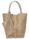 Uniwersalna Torebka Skórzana XL Shopper Bag w motyw zwierzęcy firmy Vittoria Gotti Beżowa