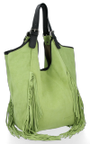Modne Torebki Skórzane Shopper Bag z Frędzlami firmy Vittoria Gotti Jasno Zielona