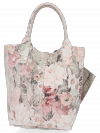 Modna Torebka Skórzana Shopper Bag w kwiaty firmy Vittoria Gotti Pudrowy Róż