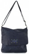 GEANȚĂ DIN PIELE tip poștaș Genuine Leather bleumarin L5127